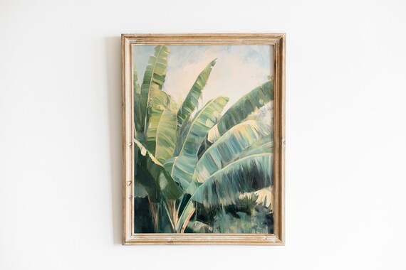Moody Tropical Banana Leaves Botanical Oil Painting Wall Poster