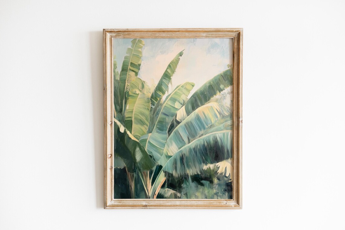 Moody Tropical Banana Leaves Botanical Oil Painting Wall Poster