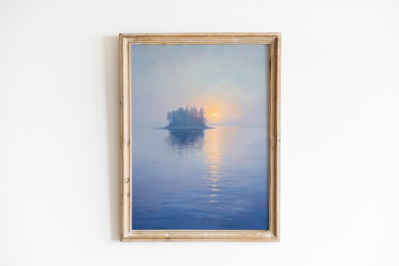 Solitary Island Sunrise Minimalist Coastal Landscape Wall Art