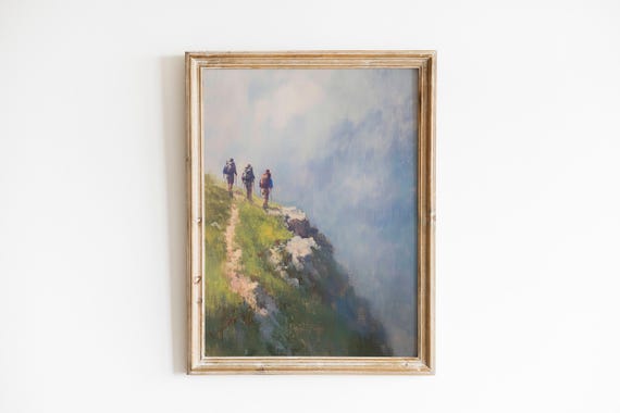 Moody Carpathian Ridge Hikers Wall Art Dramatic Mountain Landscape Contemplative Adventure Decor 491