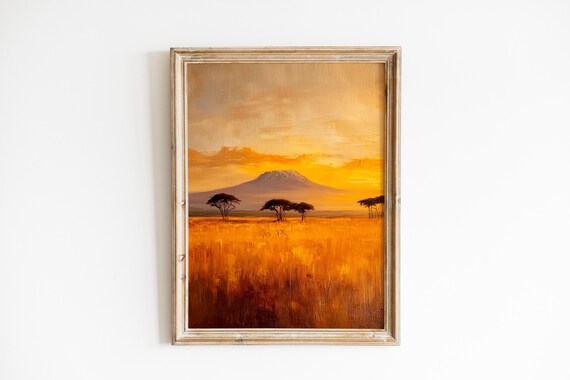 Mount Kilimanjaro Sunset Golden Savannah Acacia Africa Art Poster
