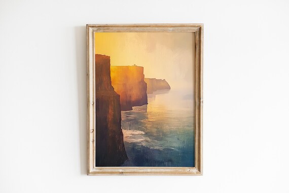 Moody Coastal Landscape Print Cliffs Of Moher Art Dramatic Morning Light Textured Seascape Decor 649