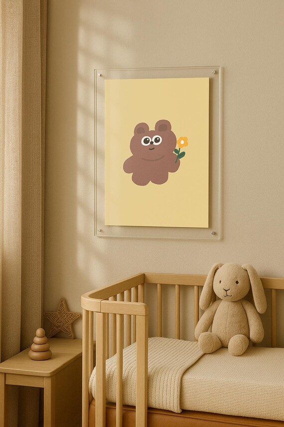 A Bear With Flower Wall Art Posters For Home Kids Room Nursery Prints