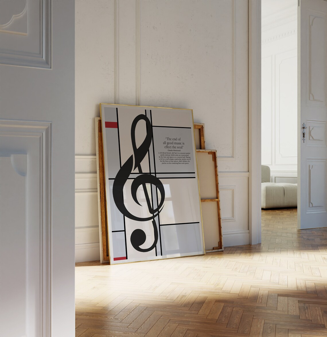 Treble Clef Mondrian Grid Monteverdi Quote Music Soul Poster - Image 2