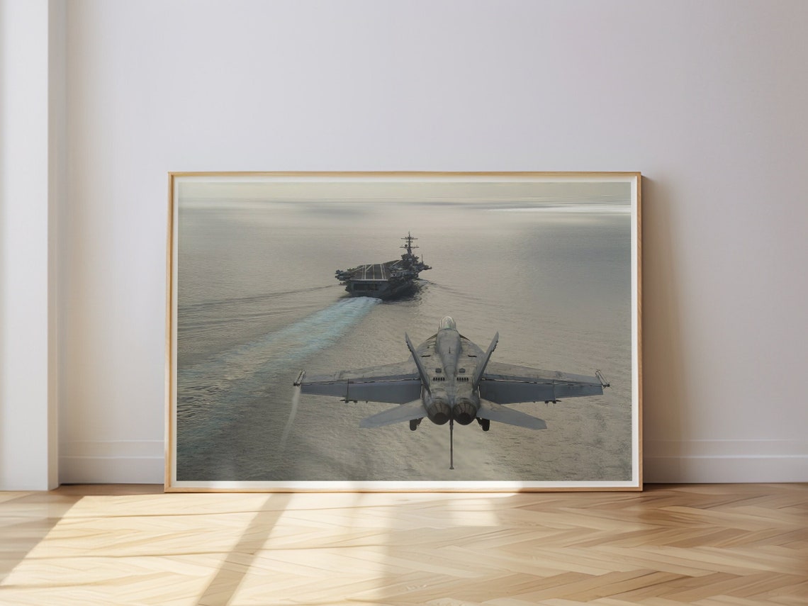 F 18 Hornet Fighter Jet Carrier Approach Navy Aviation Poster