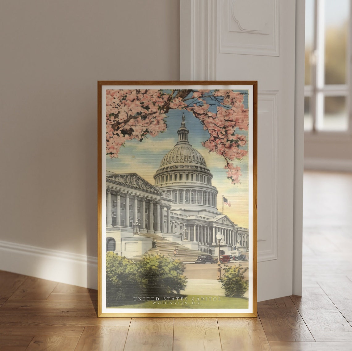 United States Capitol Washington DC Cherry Blossom Vintage Poster - Image 2