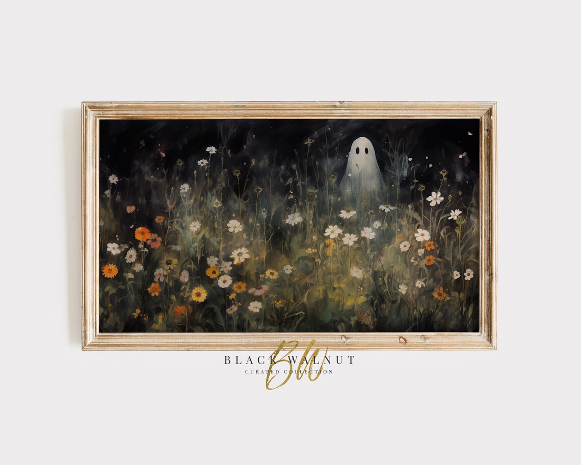 Ghost in Wildflowers Halloween Art Print