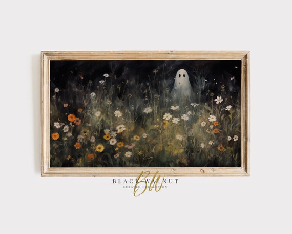 Ghost in Wildflowers Halloween Art Print