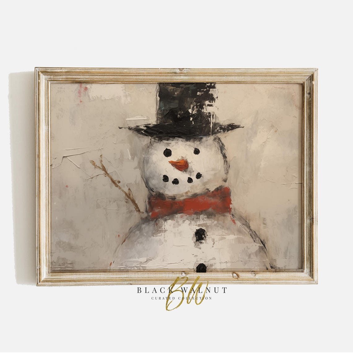 Rustic Snowman Winter Painting Top Hat Red Bow Tie Christmas Wall Art