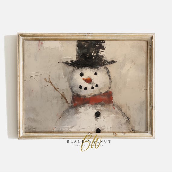 Snowman Print Winter Wall Art Christmas Wall Art Cute Snowman Rustic Farmhouse Painting Print
