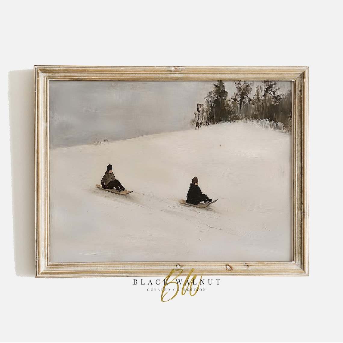 Vintage Winter Snowy Scene, Holiday Landscape Art Print