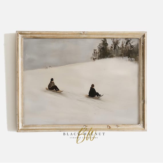Vintage Winter Snowy Scene, Holiday Landscape Art Print