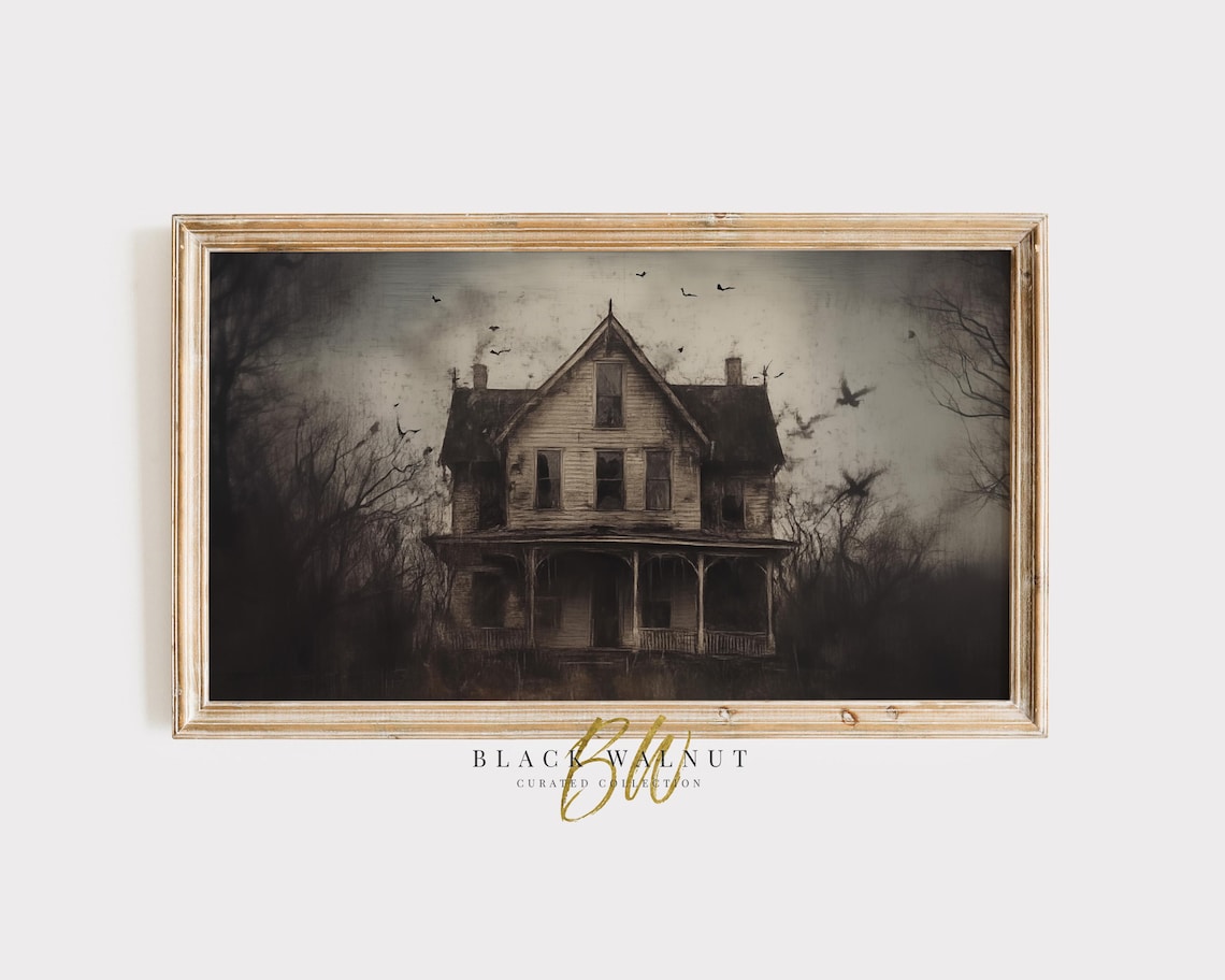 Haunted House With Crows Moody Victorian Spooky Halloween Wall Art Print