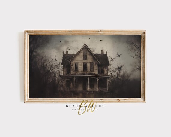 Haunted House With Crows Moody Victorian Spooky Halloween Wall Art Print