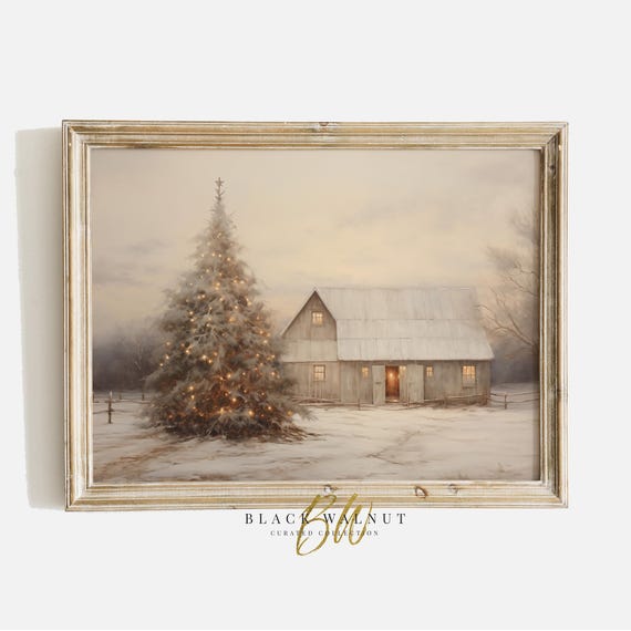Christmas Winter Landscape, Rustic Country Christmas Art Print
