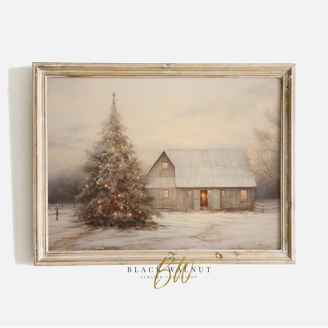 Christmas Winter Landscape, Rustic Country Christmas Art Print