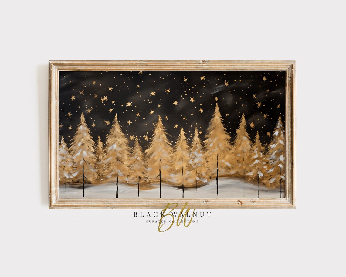 Van Gogh-Inspired Gold Evergreens, Starry Night Art
