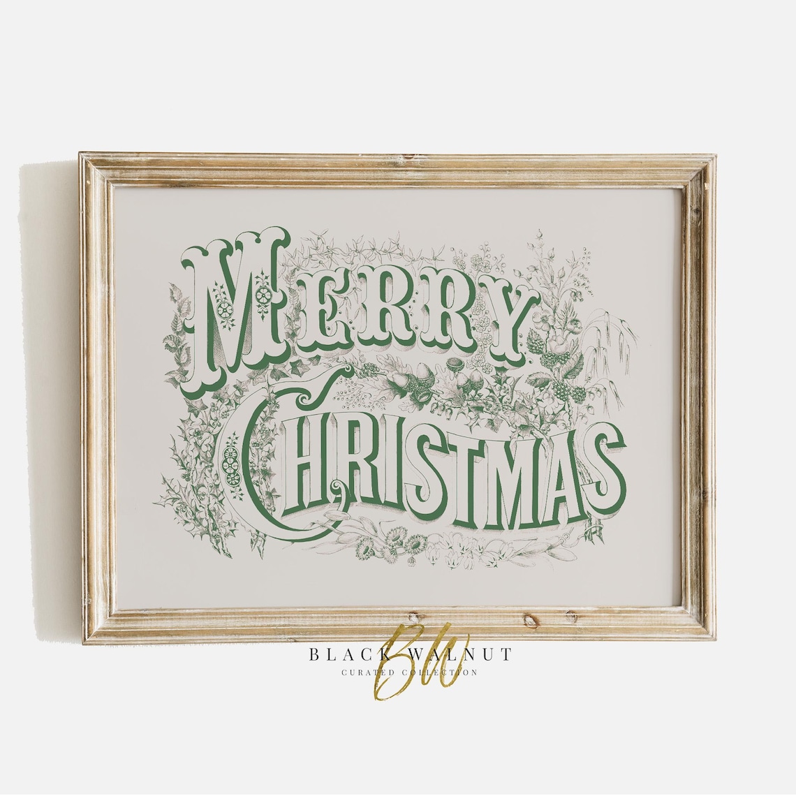 Green Merry Christmas Vintage Christmas Sign Art Print