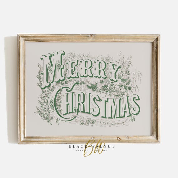 Green Merry Christmas Vintage Christmas Sign Art Print