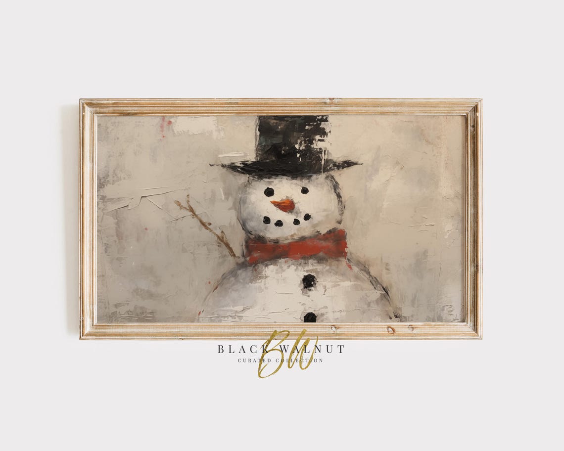Frame Tv Snowman Art Christmas Holiday Winter Painting Rustic Country Modern Farmhouse Seasonal Tv Screensaver