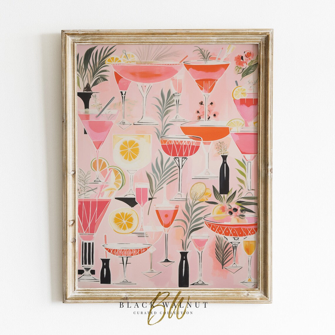 Summer Cocktails Bar Cart Art Print, Maximalist Decor