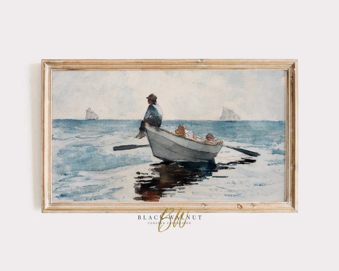 Frame Tv Art Vintage Nautical Watercolour Painting Coastal Painting Ocean Vintage Painting Lakehouse Decor