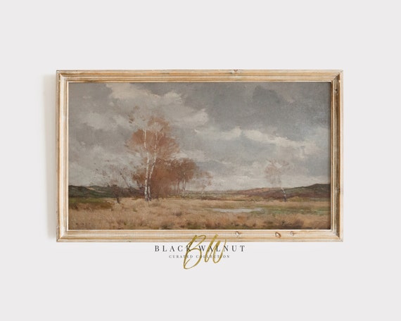 Neutral Fall Frame Tv Art Vintage Muted Landscape Painting Neutral Meadow Frame Tv Warm Tone Field Landscape Moody Antique Art
