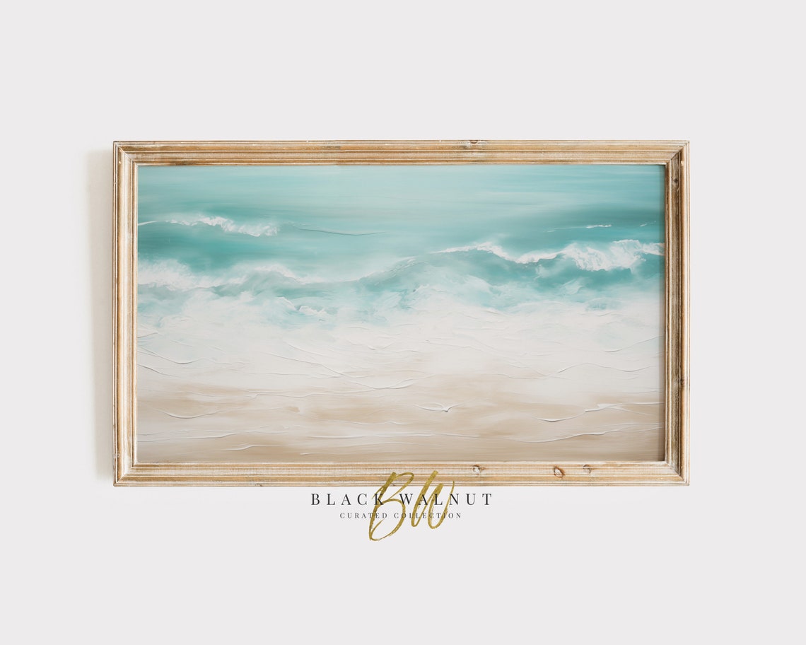 Turquoise Waves Sandy Shore Abstract Ocean Beach Summer Art Poster