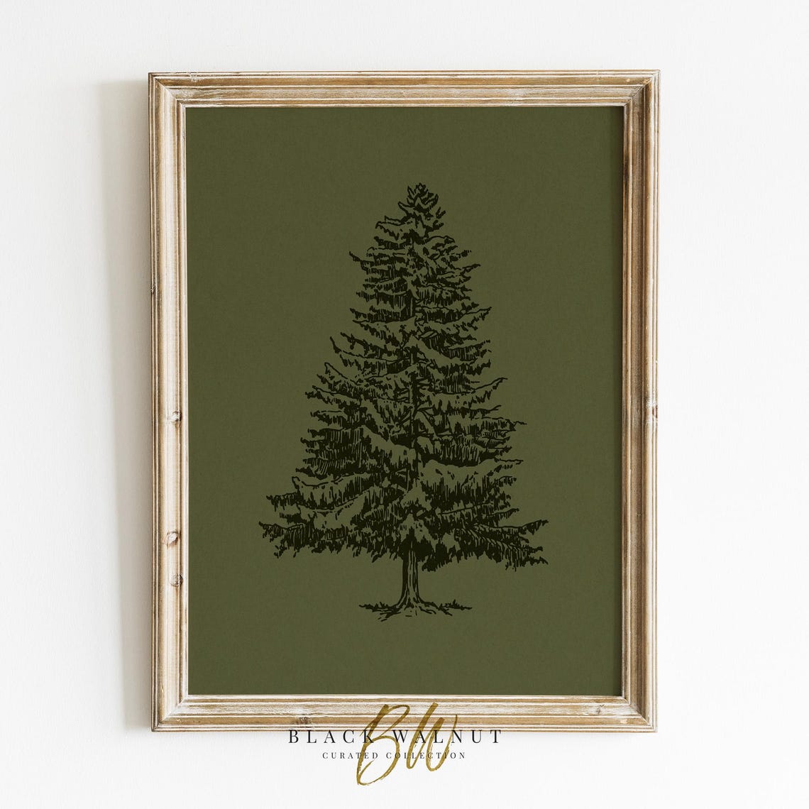 Dark Green Winter Pine Sketch Moody Evergreen Minimalist Art Poster