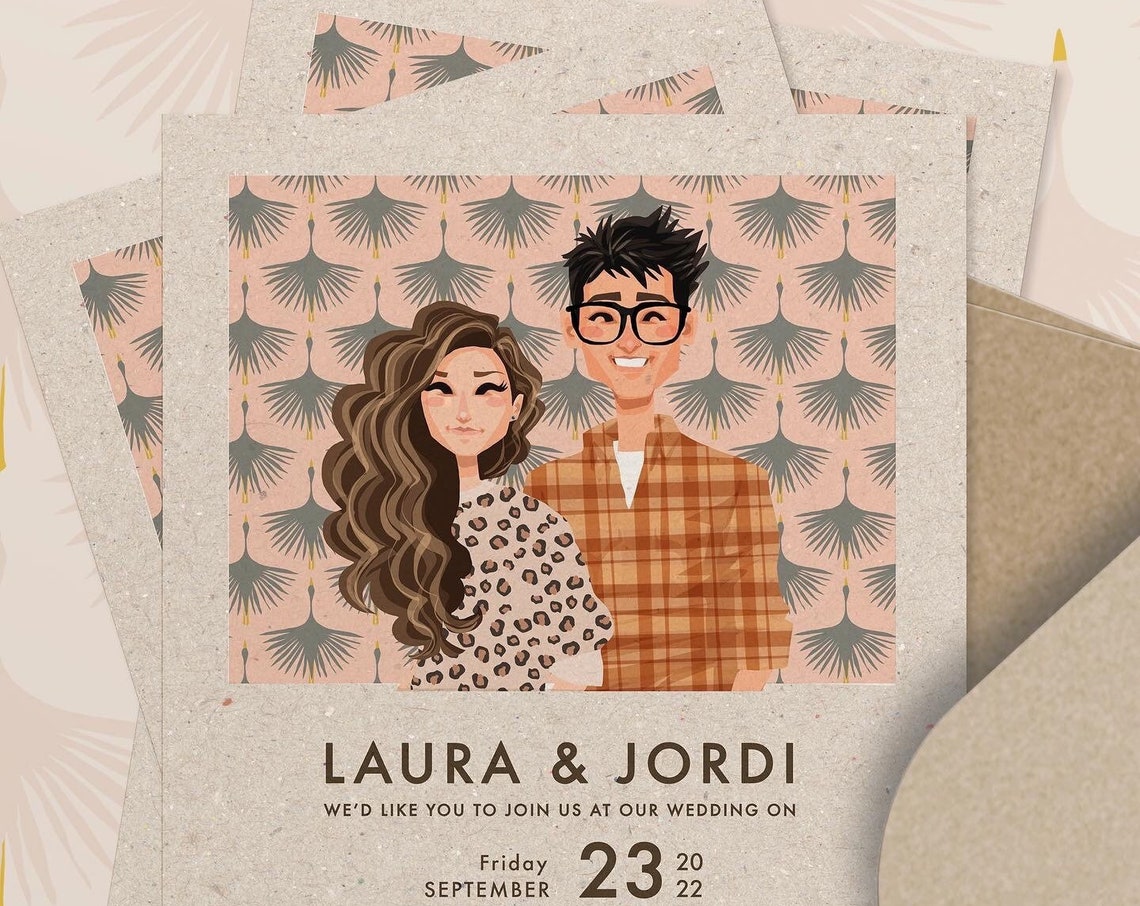 Custom Retro Wedding Invitation Illustration With Laura and Jordi Poster - Image 2