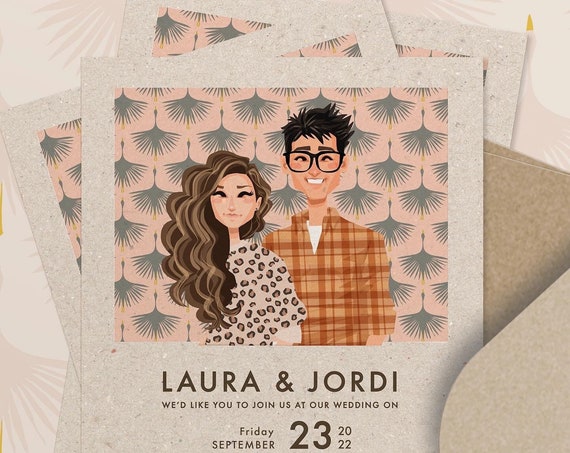 Custom Retro Wedding Invitation Card for Laura and Jordi Poster