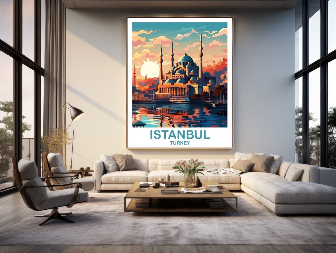 Istanbul Turkey Sunset Mosque Waterfront Golden Travel Poster - Image 3