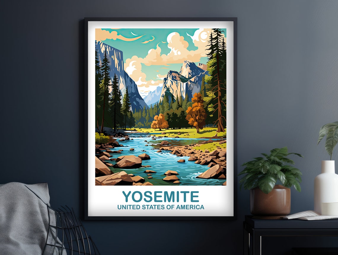 Yosemite Granite Cliffs Pine Forest Retro Travel Style Poster - Image 3