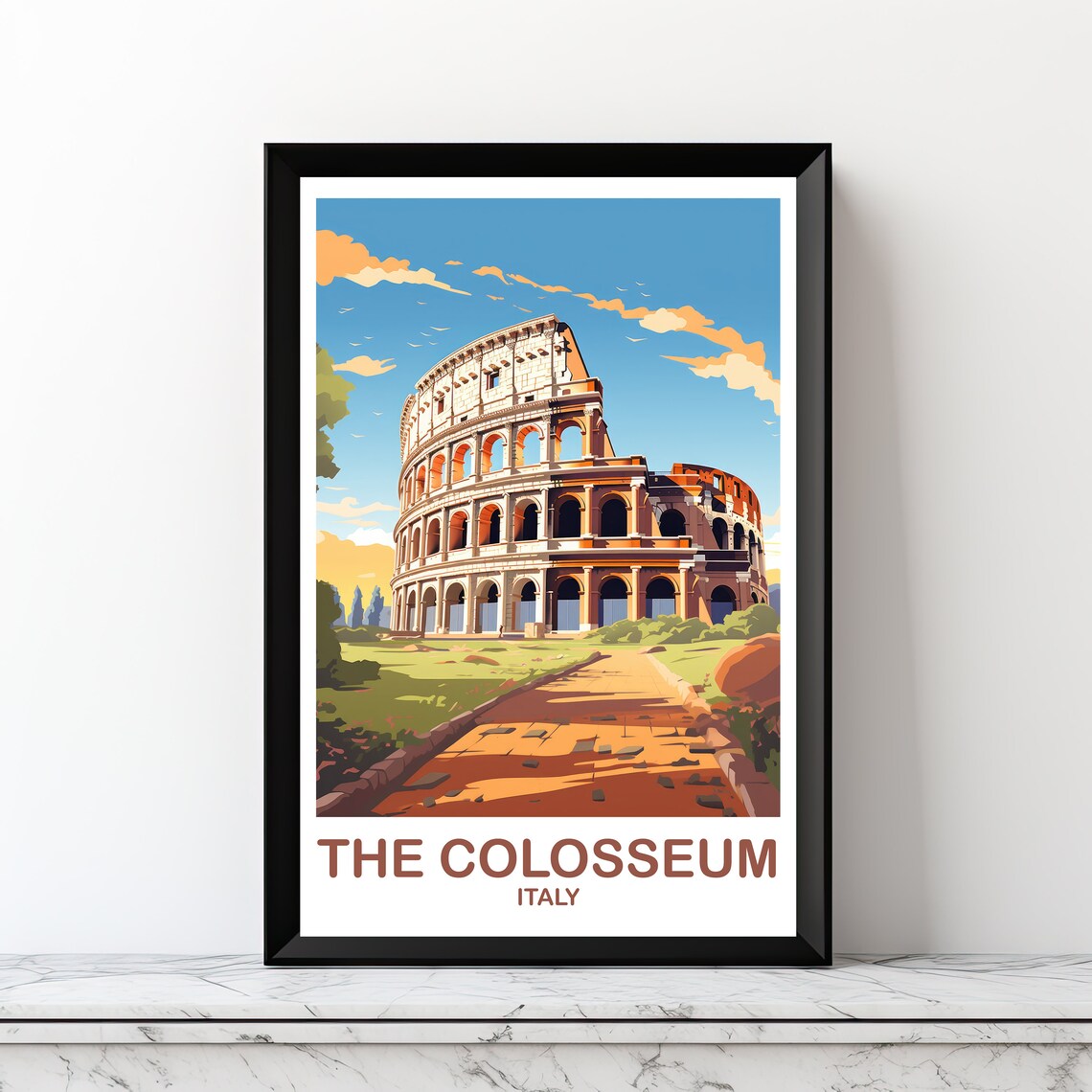 The Colosseum Rome Italy Ancient Landmark Vintage Travel Art Poster