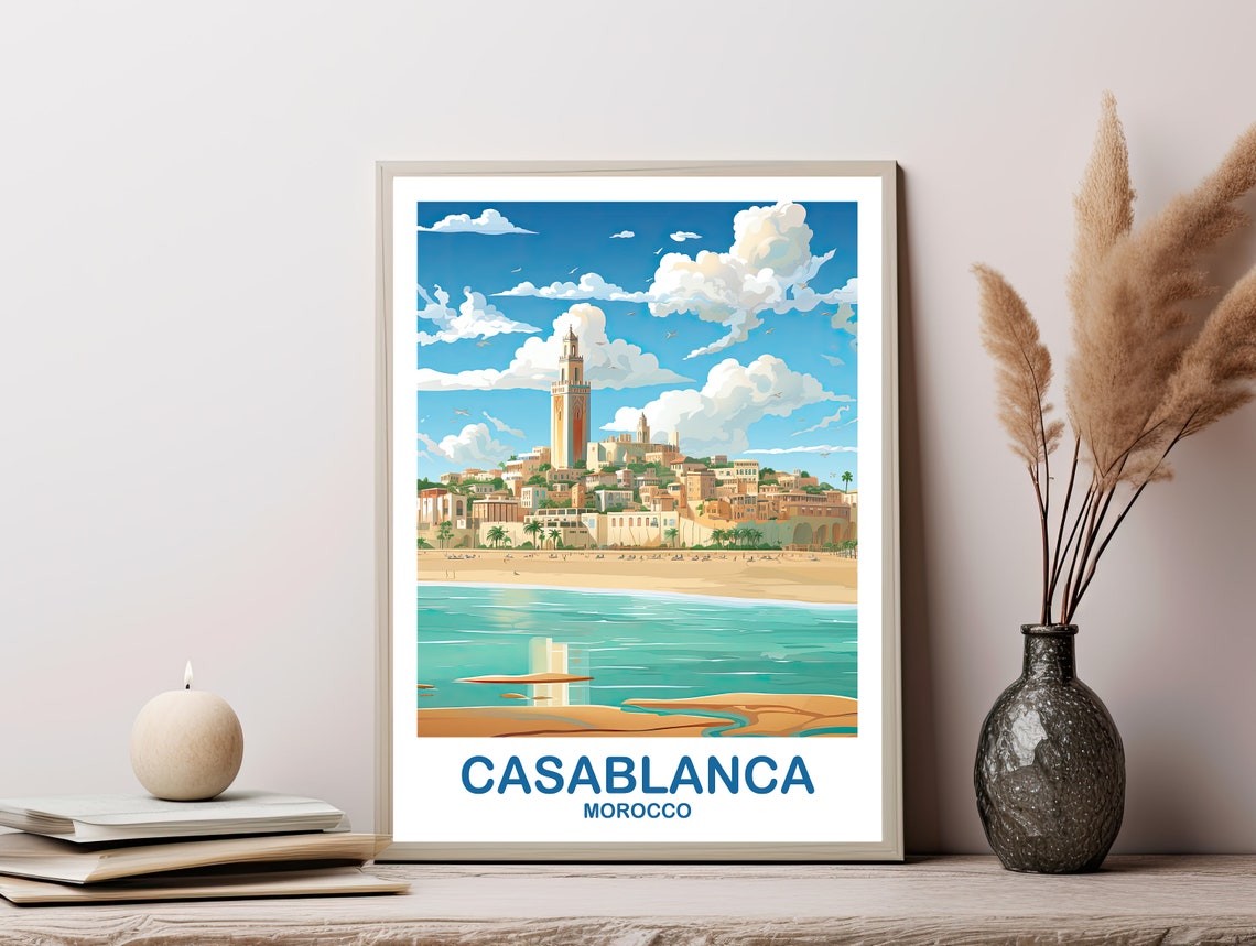 Casablanca Travel Wall Art Morocco Skyline City Skyline Art Travel Wall Art Africa Travel Art Casablanca Art Dt2afmoca1 - Image 3