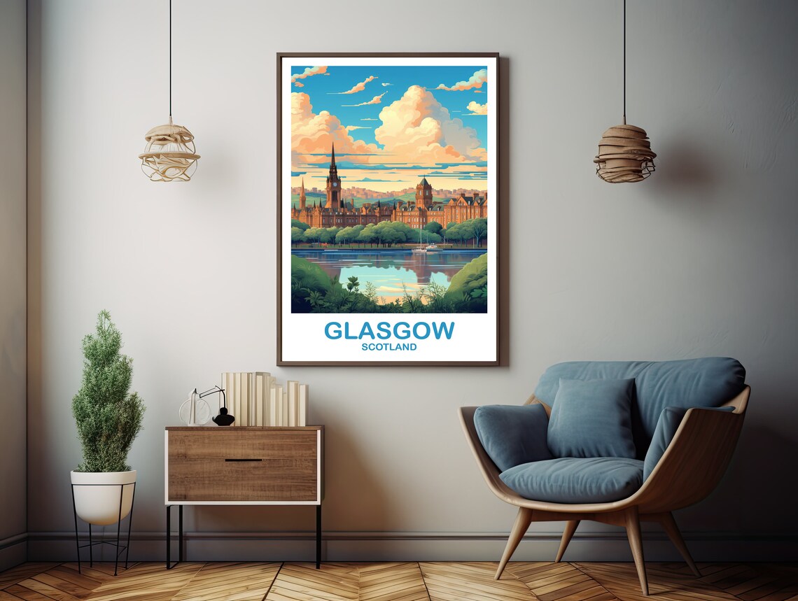 Glasgow Travel Poster Art Glasgow Travel Art Scotland Wall Art Glasgow Scotland Travel Travel Wall Art Dt2euscgl3 - Image 2