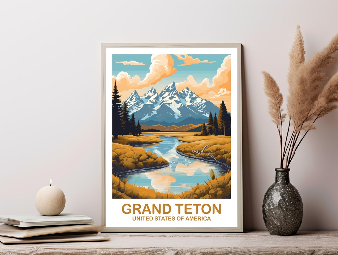 Grand Teton National Park Mountain Valley River Landscape Art Poster - Image 3