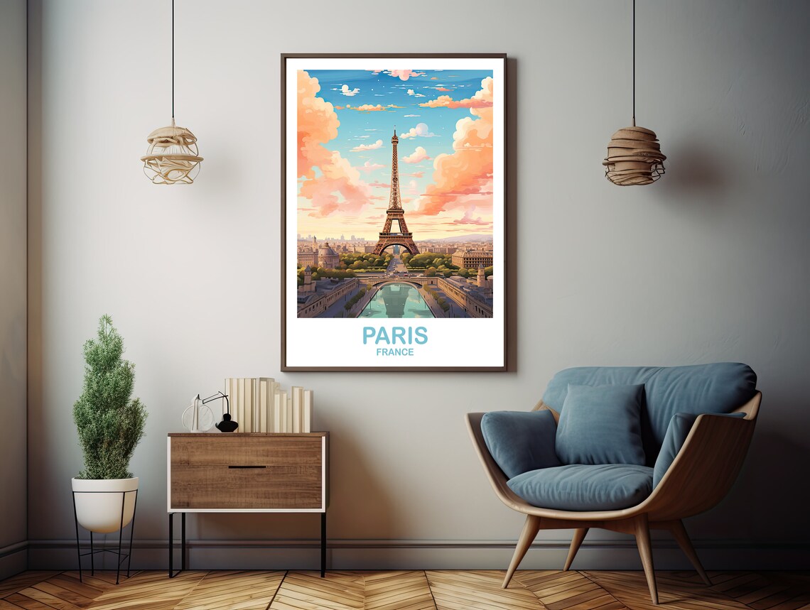 Paris Skyline Travel Poster, Eiffel Tower Wall Art - Image 3