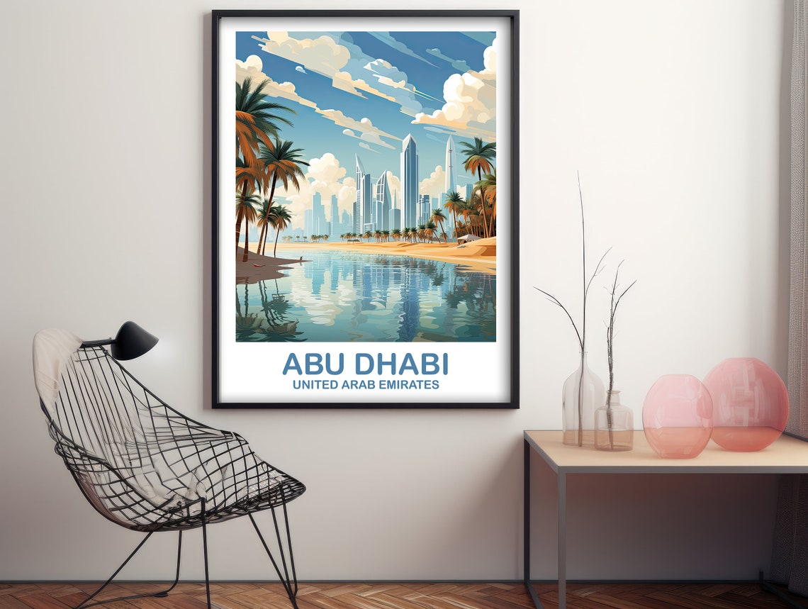 Abu Dhabi Skyline Beach United Arab Emirates Vintage Travel Poster - Image 3