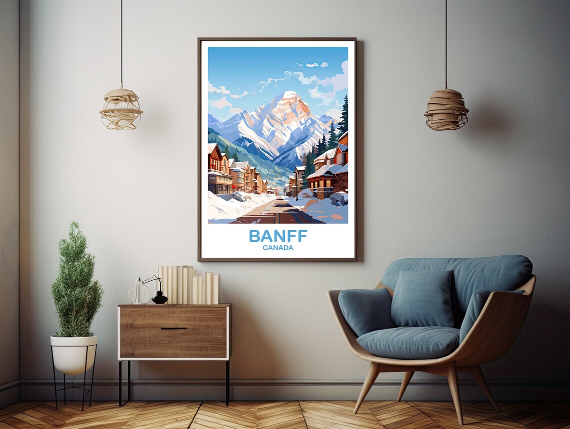 Banff Canada Snowy Mountain Village Winter Scene Travel Poster - Image 2