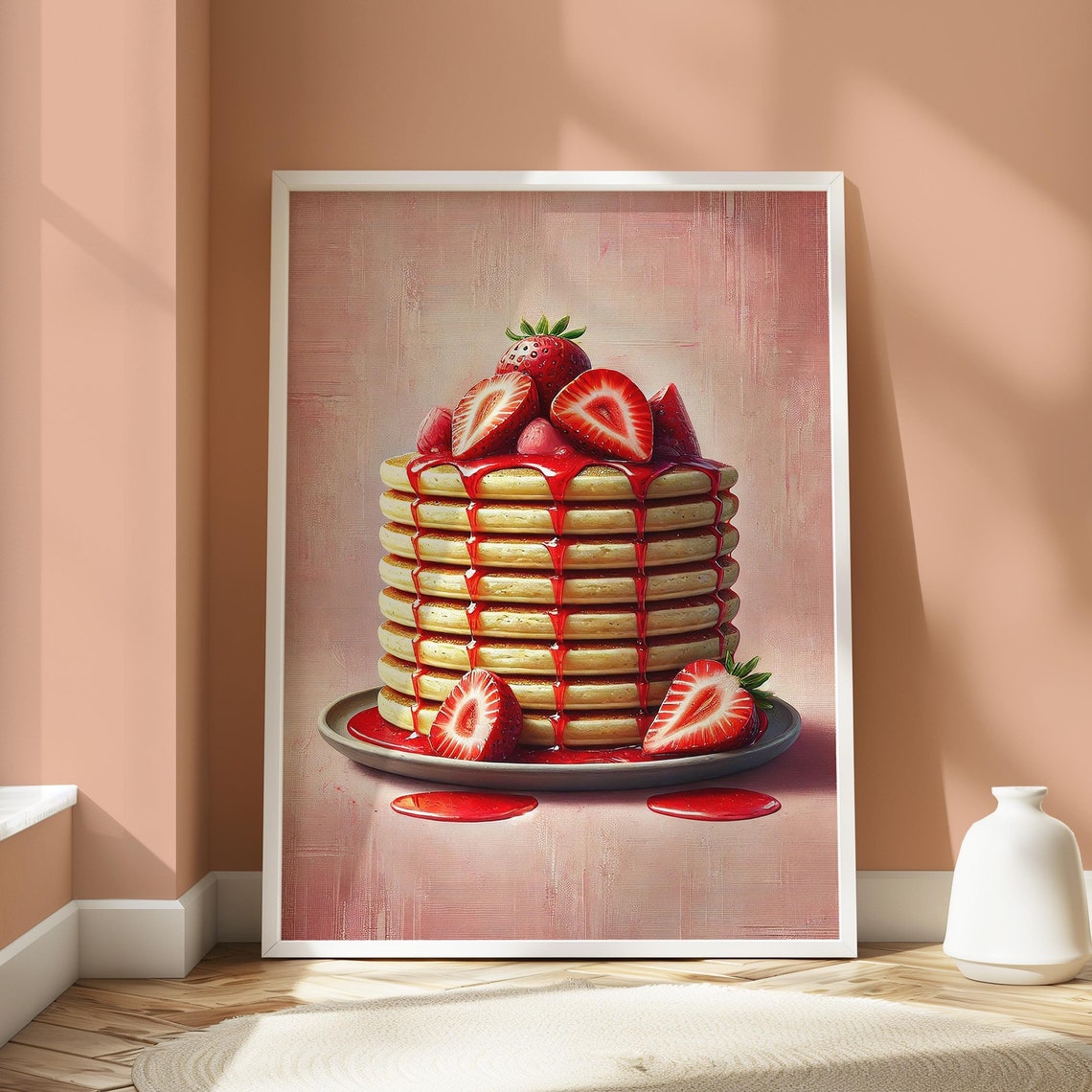 Strawberry Pancake Stack Breakfast Food Painting Kitchen Art Print