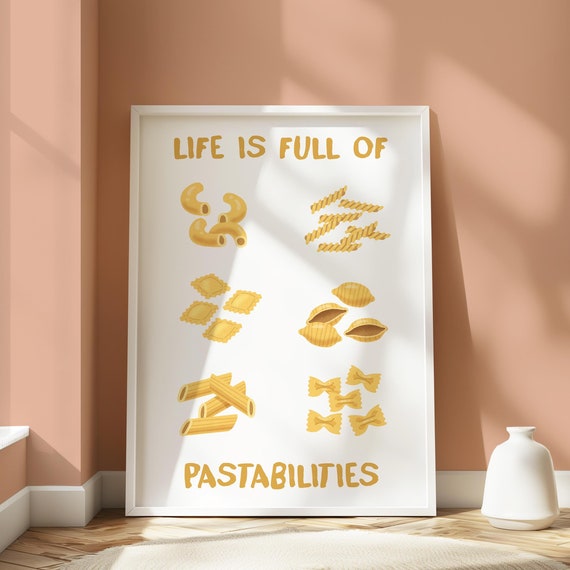 Pasta Menu Wall Art Trendy Pasta Poster Pasta Print Retro Italian Food Print Bar Cart Print Aesthetic Kitchen Decor Kitchen Print