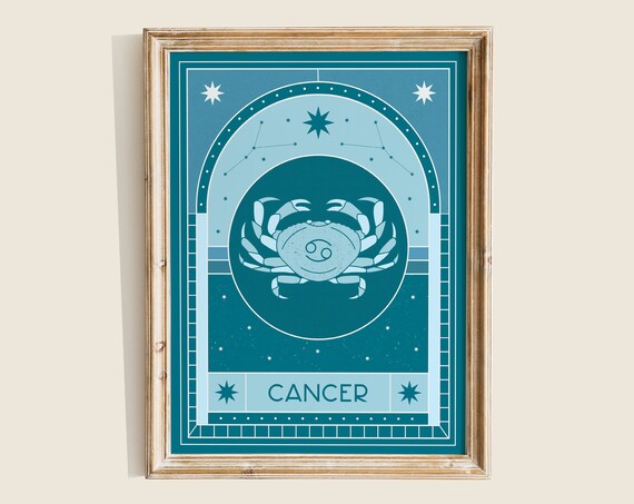 Cancer Star Sign Art Print, Celestial Zodiac Poster