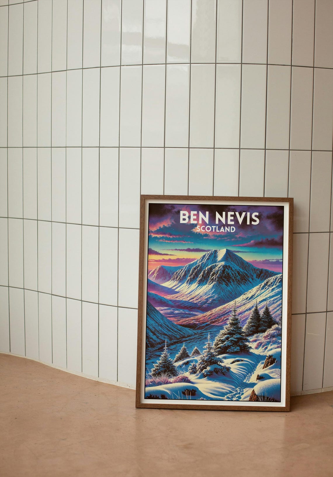 Ben Nevis Scotland Highest Mountain Snowy Winter Vintage Poster - Image 3