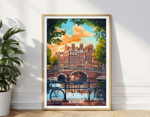Amsterdam Travel Printdutch Wall Artnetherlands Cityscape Decorunique Gift Ideahomeoffice Decorholland Giftcanal Poster