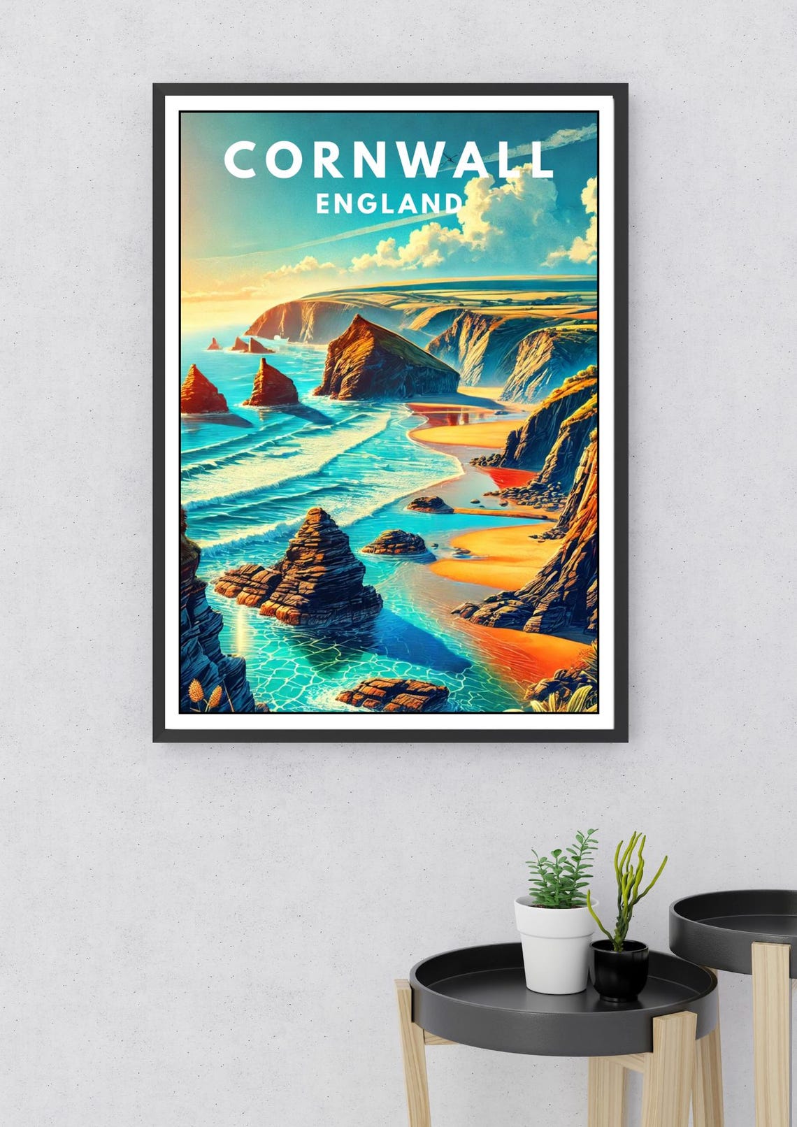 Cornwall England Bedruthan Steps Sea Stacks Coast Vintage Poster - Image 2