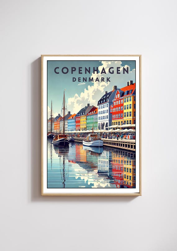 Copenhagen Travel Poster, Nyhavn Canal Scene