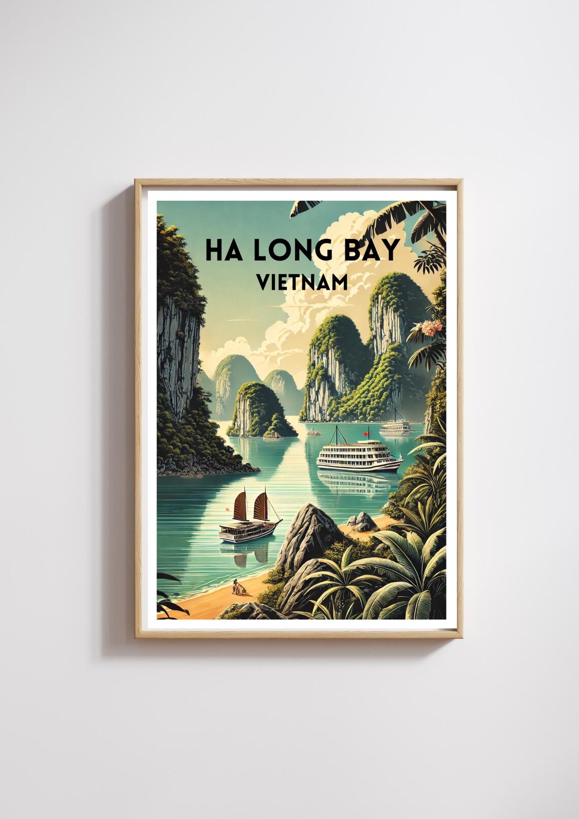 Ha Long Bay Vietnam Karst Islands Junk Boat Emerald Travel Poster