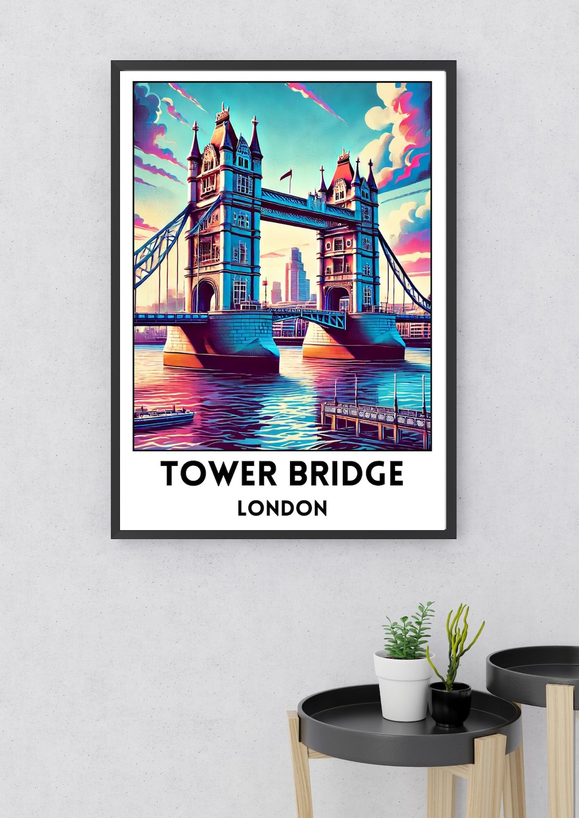 Tower Bridge London Sunset Neon Pop Art Iconic Landmark Travel Poster - Image 2