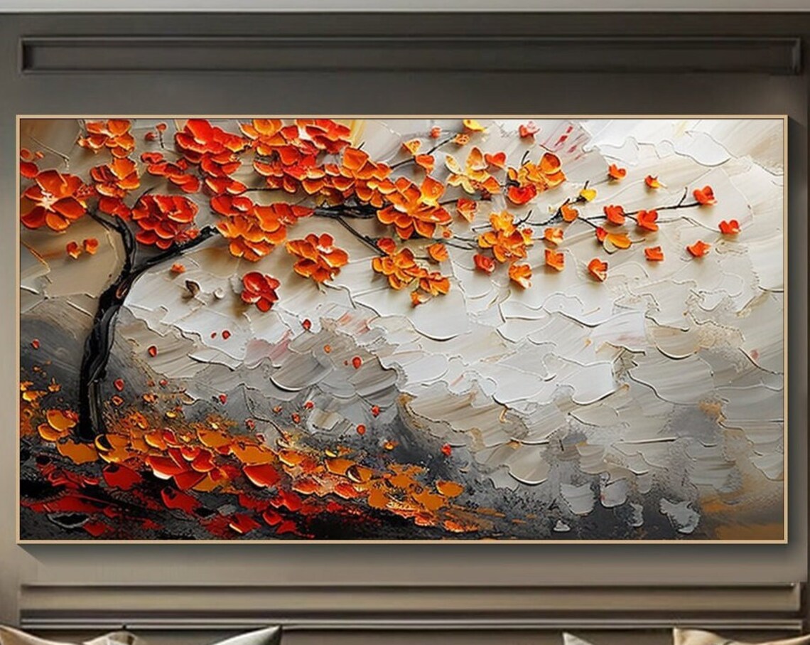 Orange Blossom Tree Oil Painting, Modern Abstract Art Print